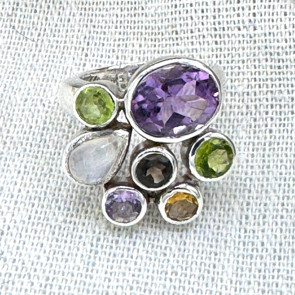 Sterling Silver Multi Gemstone Statement Ring. This a beauty.